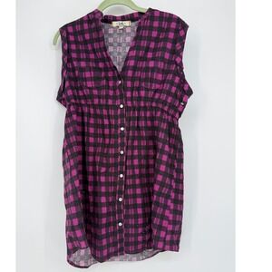 VTG Y2K L.E.I. Pink Black Plaid Sleeveless Mini Dress Tunic Top Button‎ Front XL